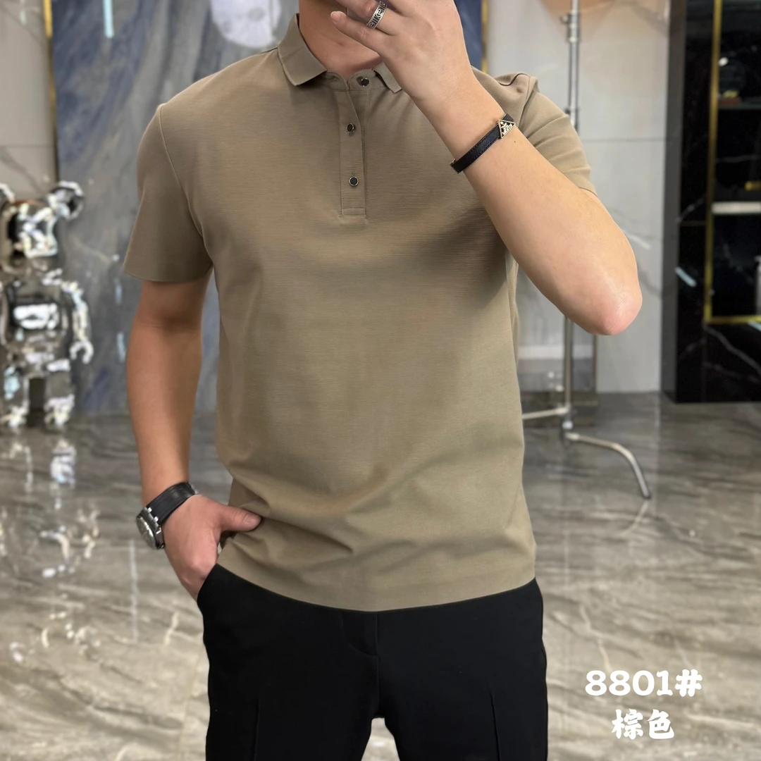 高级感翻领舒适商务风百搭净版夏季棉感吸汗透气短袖POLO衫8801