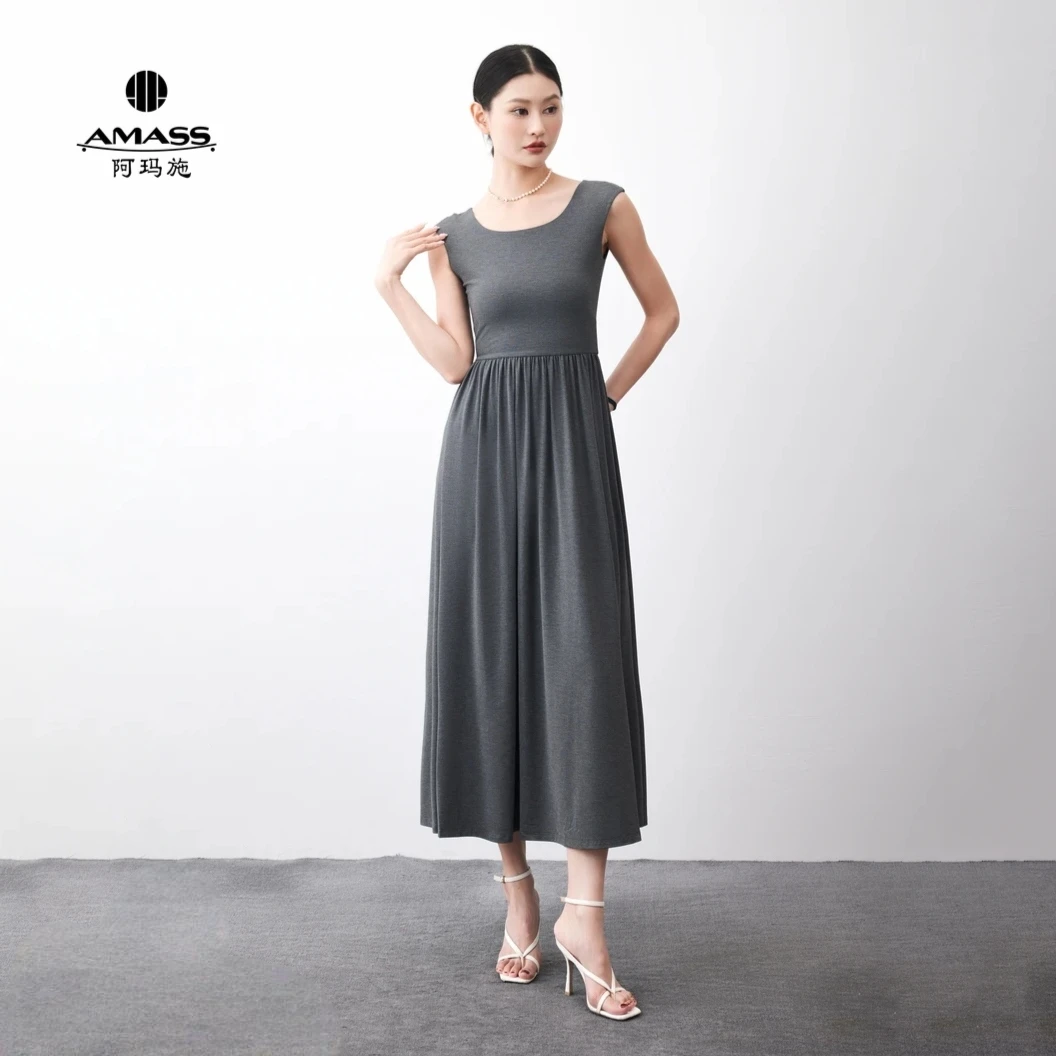 AMASS/阿玛施连衣裙种草新款极简风无袖显瘦气质百搭连衣裙550031