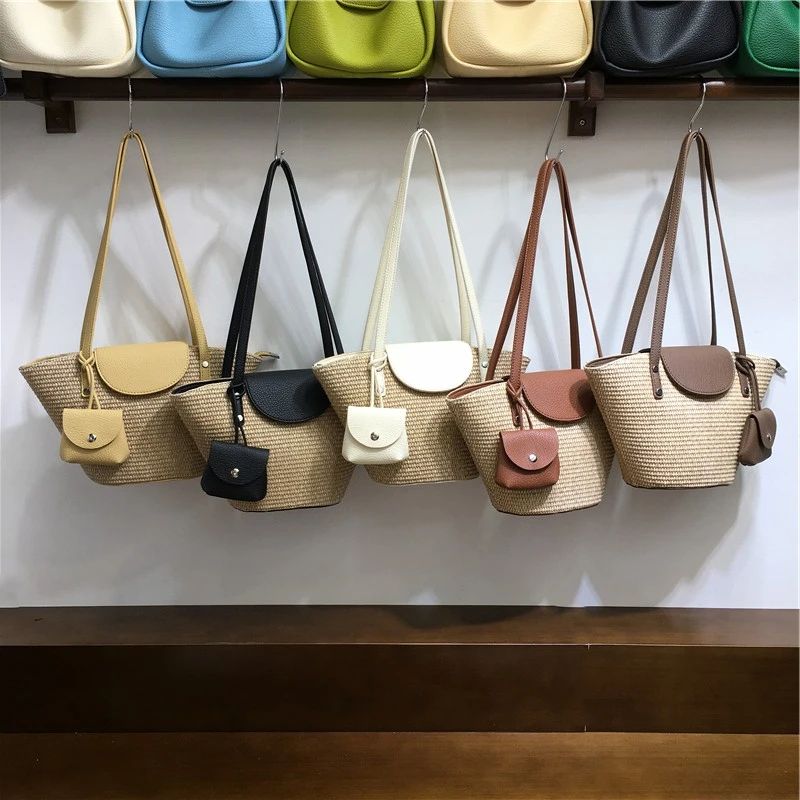 夏季小众草编包文艺复古度假菜篮子水桶包单肩腋下托特包