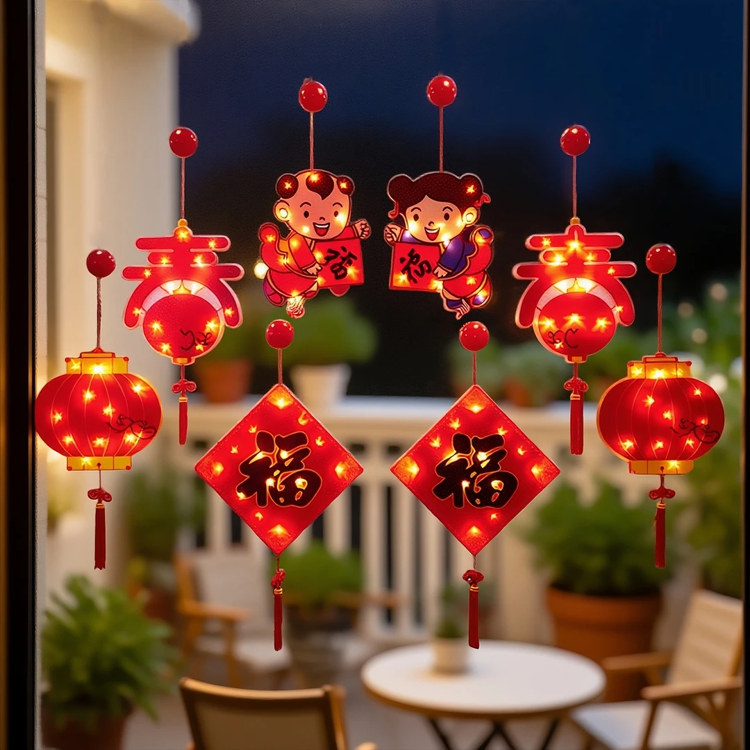 新年福字led吸盘灯过年挂饰灯笼家用彩灯橱窗户挂件装饰场景布置