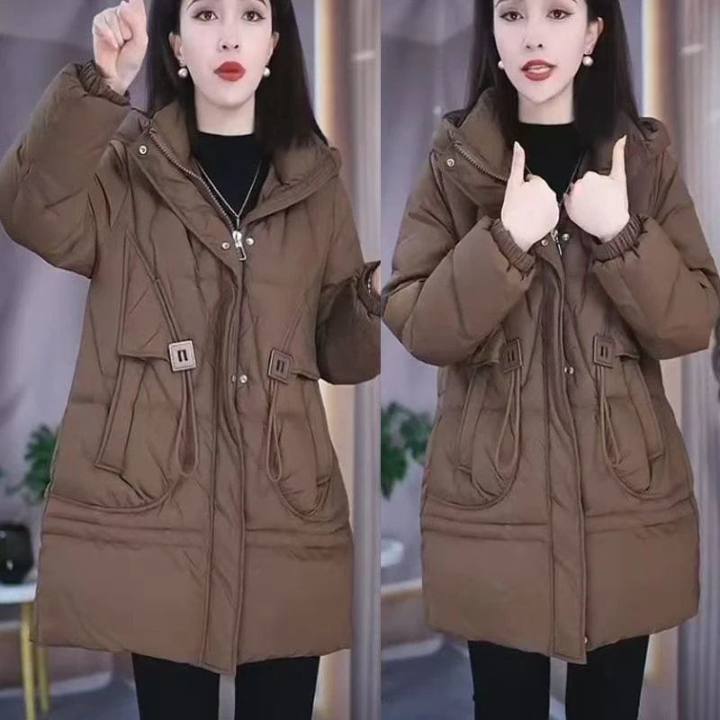 新款棉衣女中长款宽松加厚冬款外套大码连帽棉服时尚百搭减龄棉袄