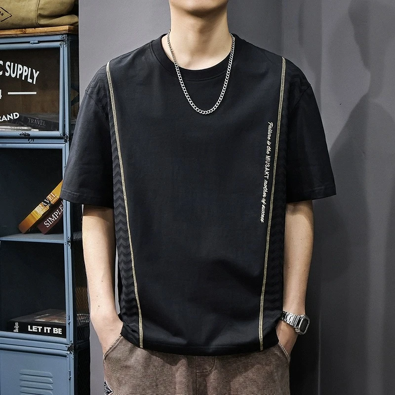 JJ2025新款纯棉短袖t恤男纯棉复古宽松设计感重磅凉感半袖打底t恤