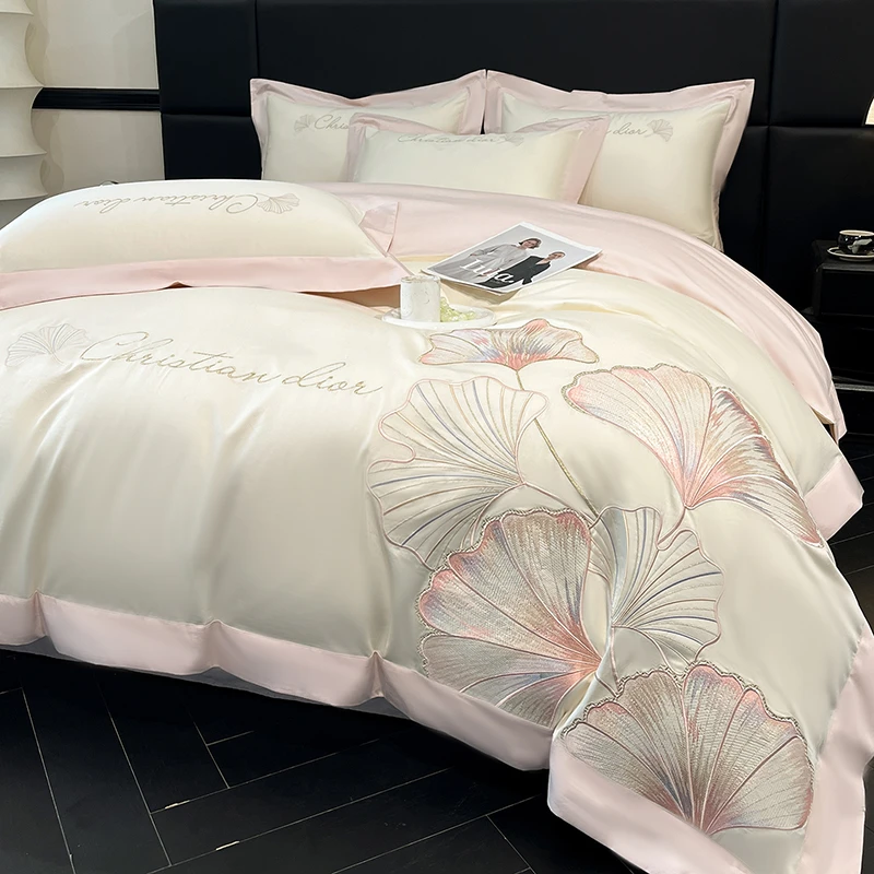 轻奢高端160支纯棉四件套全棉花卉拼接刺绣被套床单2025新款床品4