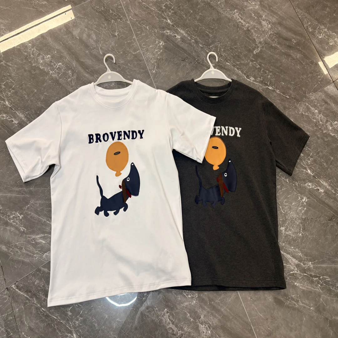 A257055大板韩系磨毛小狗印花短袖T恤女秋冬洋气百搭内搭上衣