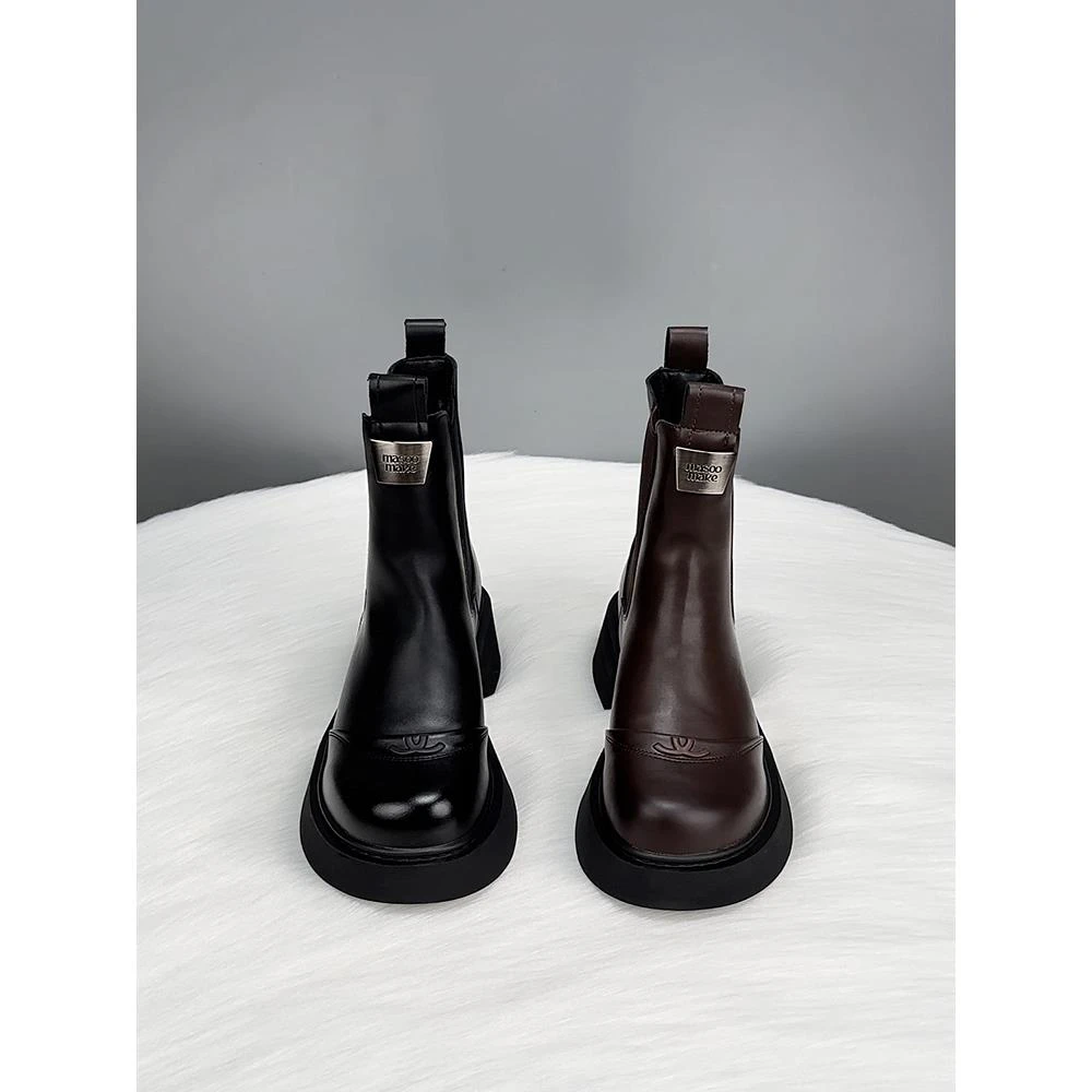 真皮今年 火马丁靴女款2025新款秋冬季英伦风网红爆款切尔西烟筒