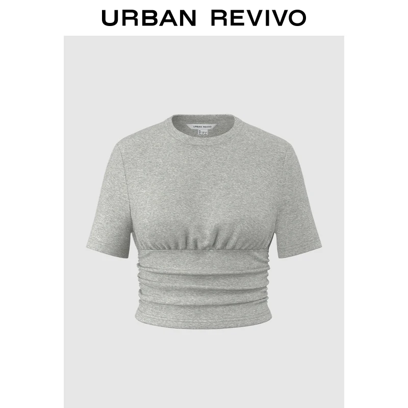 UR2025春季新款女装简约休闲褶皱超短款修身短袖T恤UIY450020