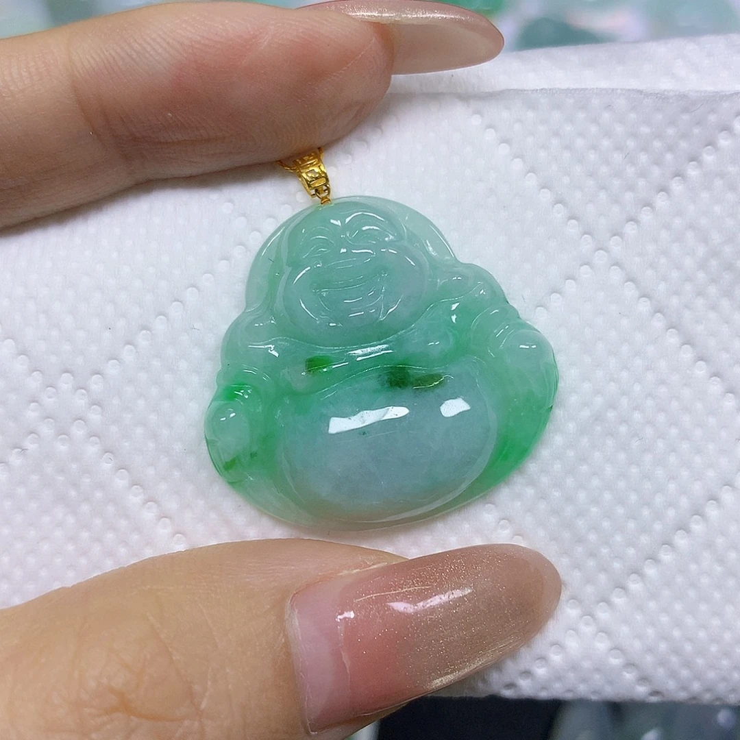 颈饰18K金镶嵌翡翠挂件