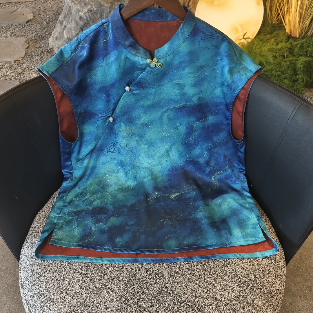 【沧海】夏季2025新款上衣小衫新中式女装国风立领提花飞袖衬衫