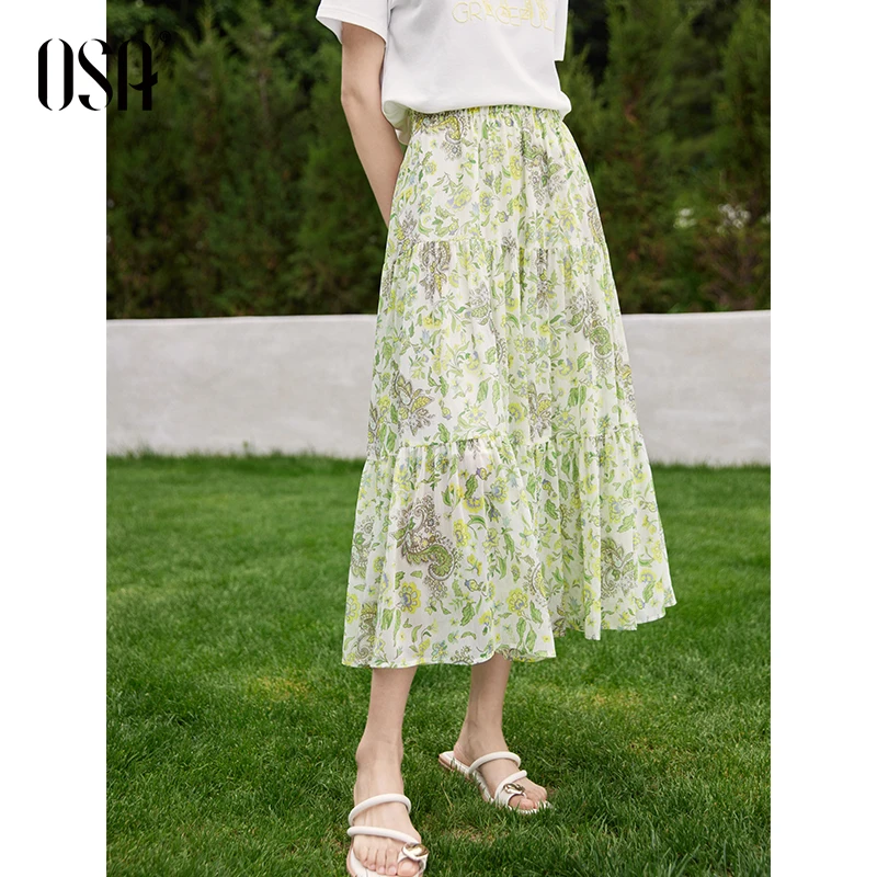 OSA/欧莎法式碎花半身裙女百搭显瘦夏日出游雪纺蛋糕裙S125B51012