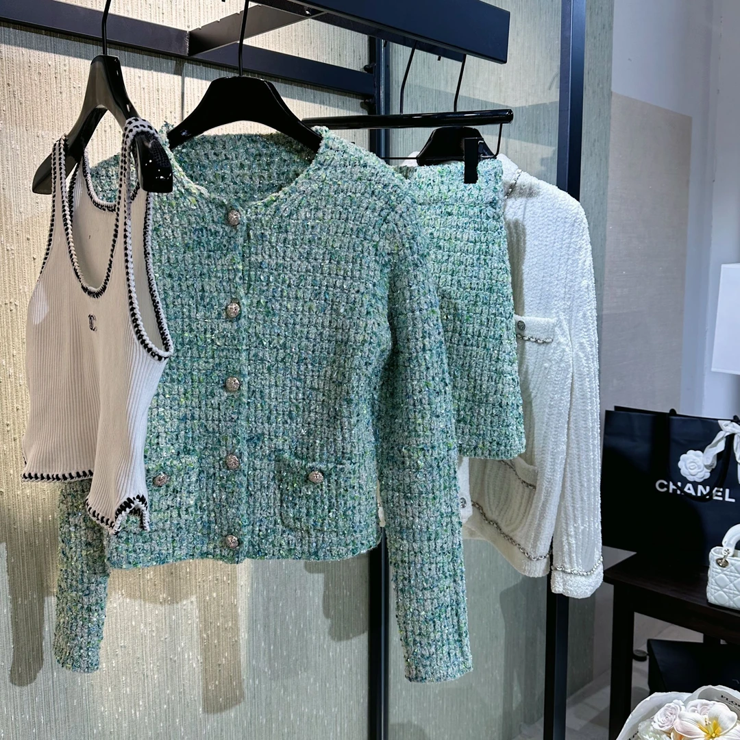 【大大钱】年底重磅必备diz进口沙线超显瘦氛围千金银蓝绿套装