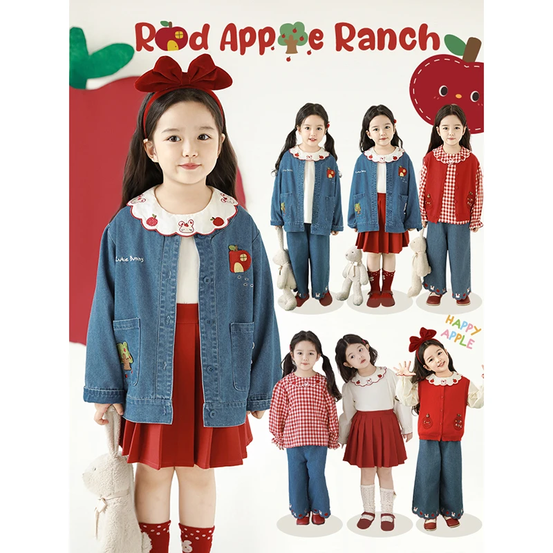 幼悠【红苹果牧场】春贰波女童春秋洋气休闲时尚牛仔阔腿裤 C3156