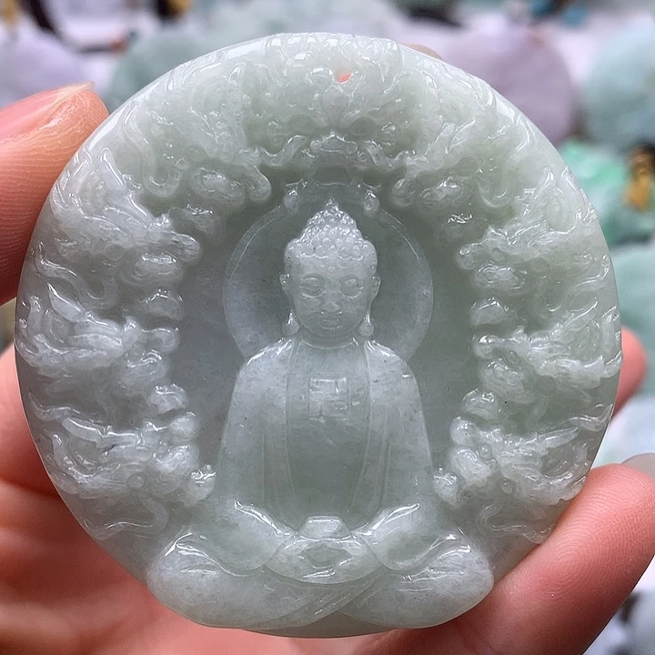翡翠未镶嵌颈饰霸气侧漏九龙大日如来两面工艺福利