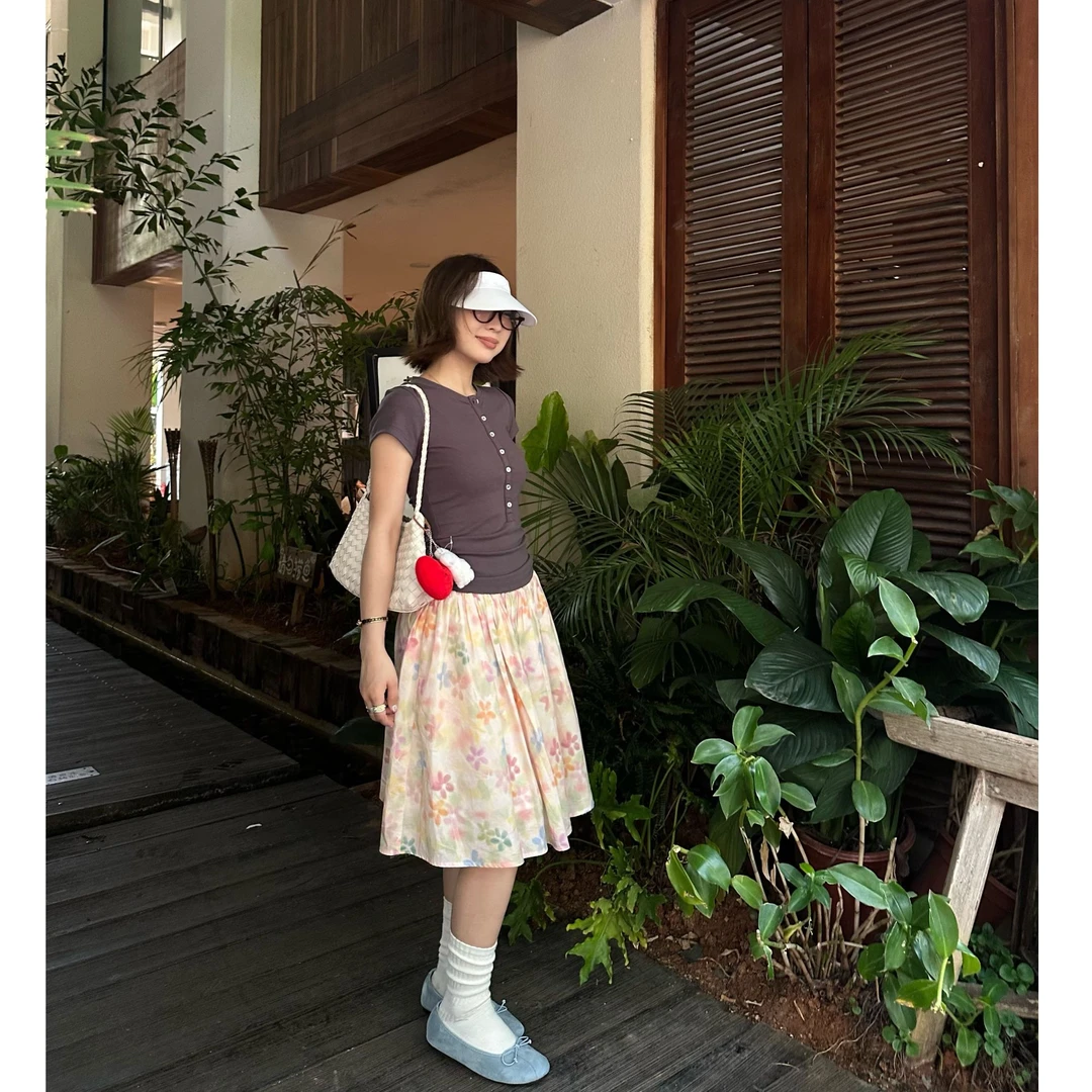 Our2【彩虹花花裙】气质设计感碎花半裙【X5319】