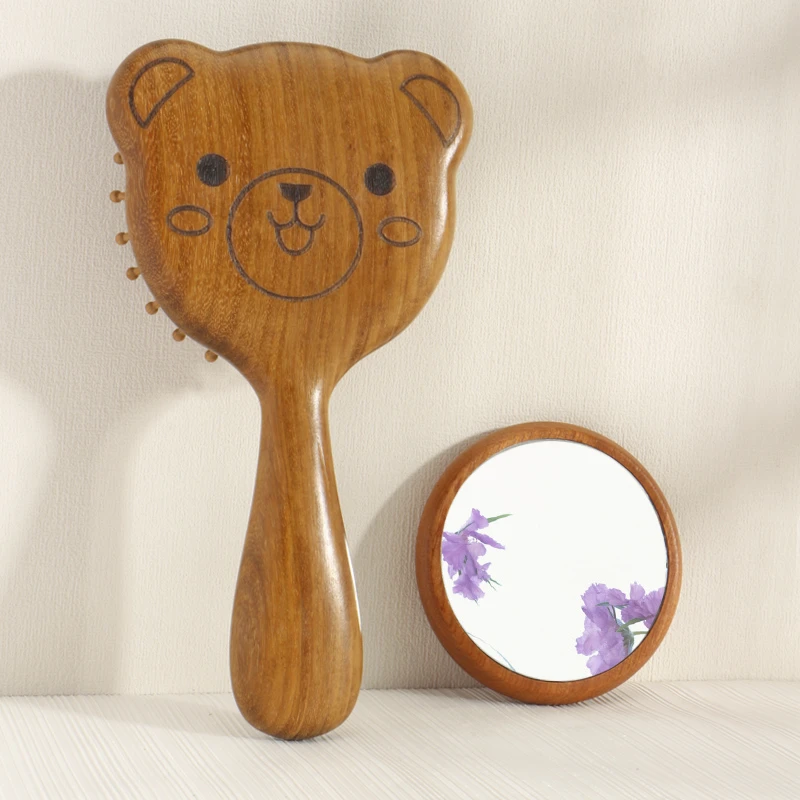 实木补妆小圆镜精品檀木气囊梳头皮按摩梳家用顺发梳洗漱梳气垫梳