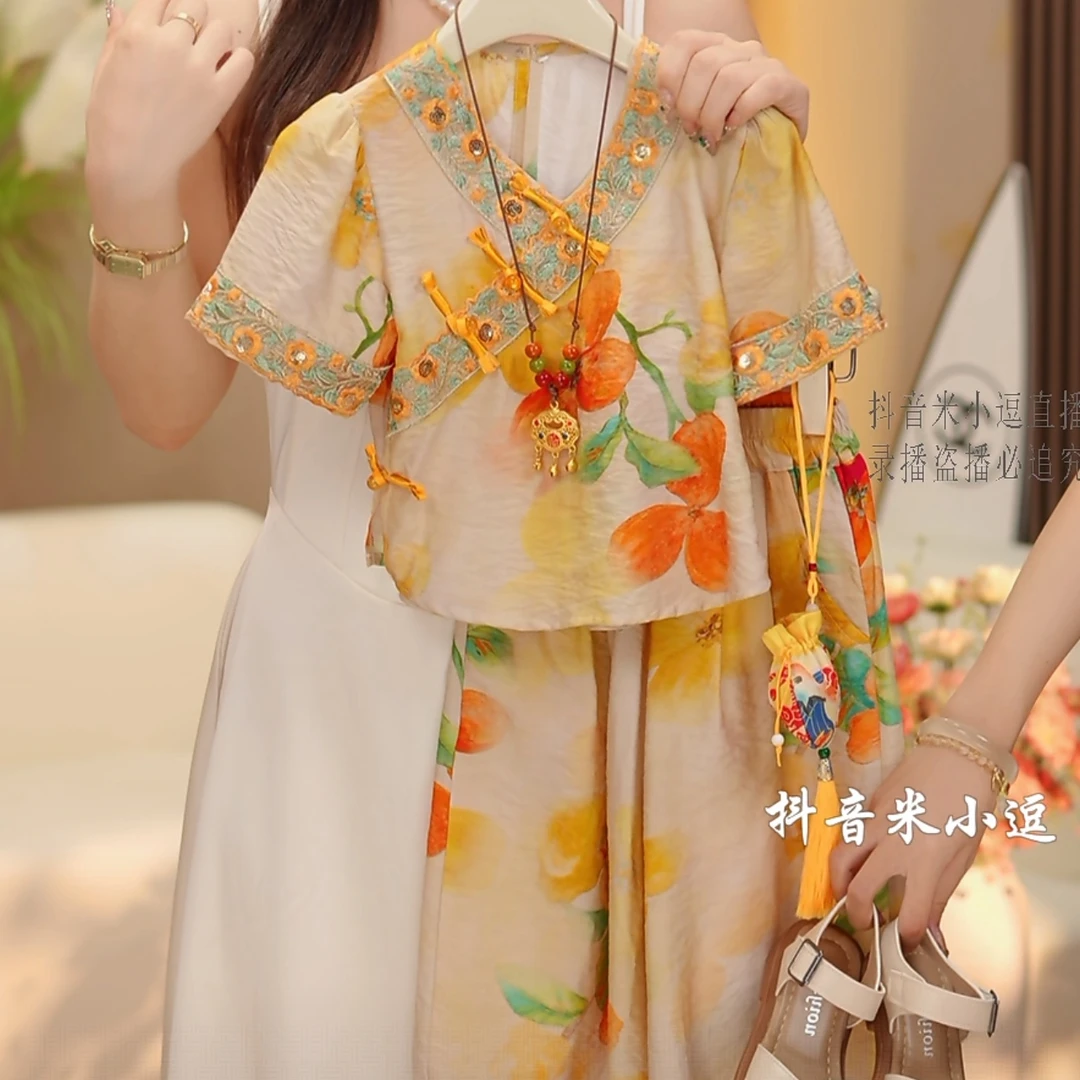 【米小逗家】女童2025年夏季新款套装中国风气质裙裤凉快美时髦G079