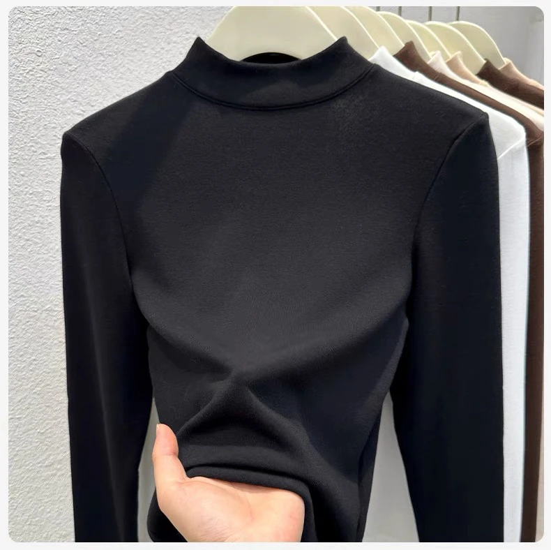 加绒小立领打底衫衣女秋冬内搭2024新款高级感可外穿T恤上衣士