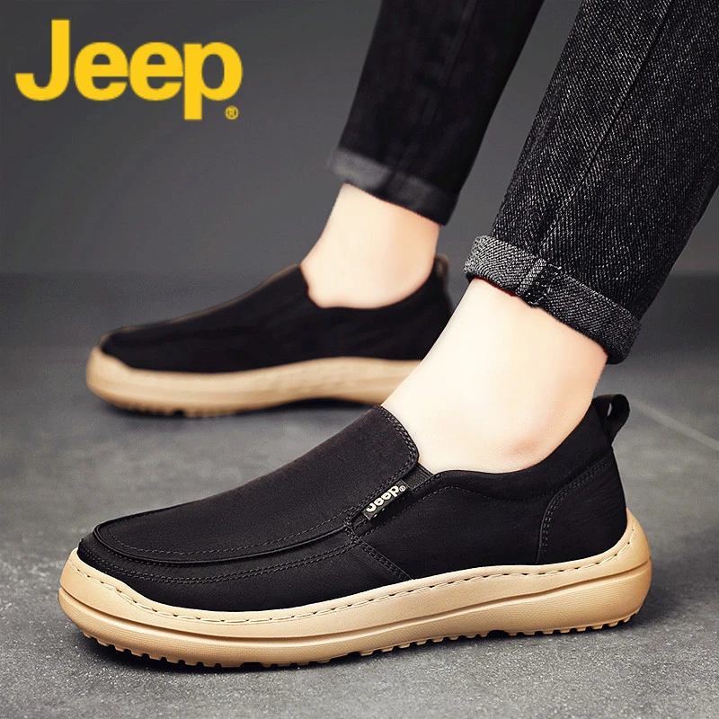 jeep吉普板鞋男鞋春季2025新款休闲款一脚蹬帆布豆豆鞋子男士潮鞋