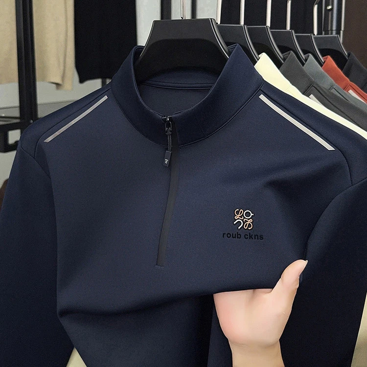 男士立领2025秋季新款长袖T恤纯色半拉链卫衣打底衫宽松休闲男装