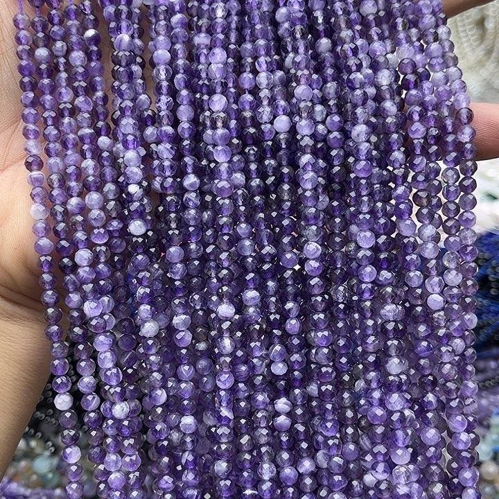 玛瑙/玉髓未镶嵌珠宝半成品一条4mm左右紫晶刻面