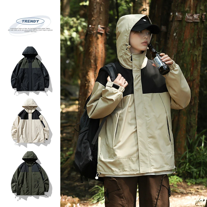 稻草人2025春秋季新款连帽工装夹克男士潮牌潮流休闲帅气户外冲锋