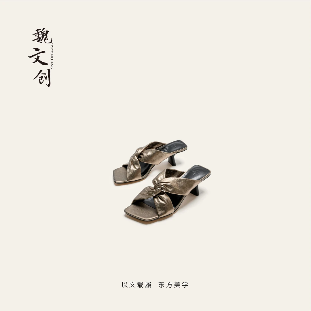 芸耕“春晓”时尚潮流女拖2025新款夏季气质百搭外穿高跟真皮粗跟女