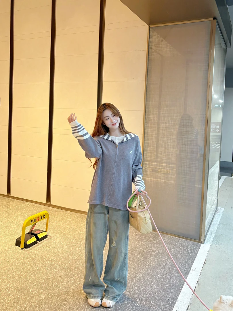 海军领秋季冬季薄款条纹毛针织衫百搭运动时尚套头