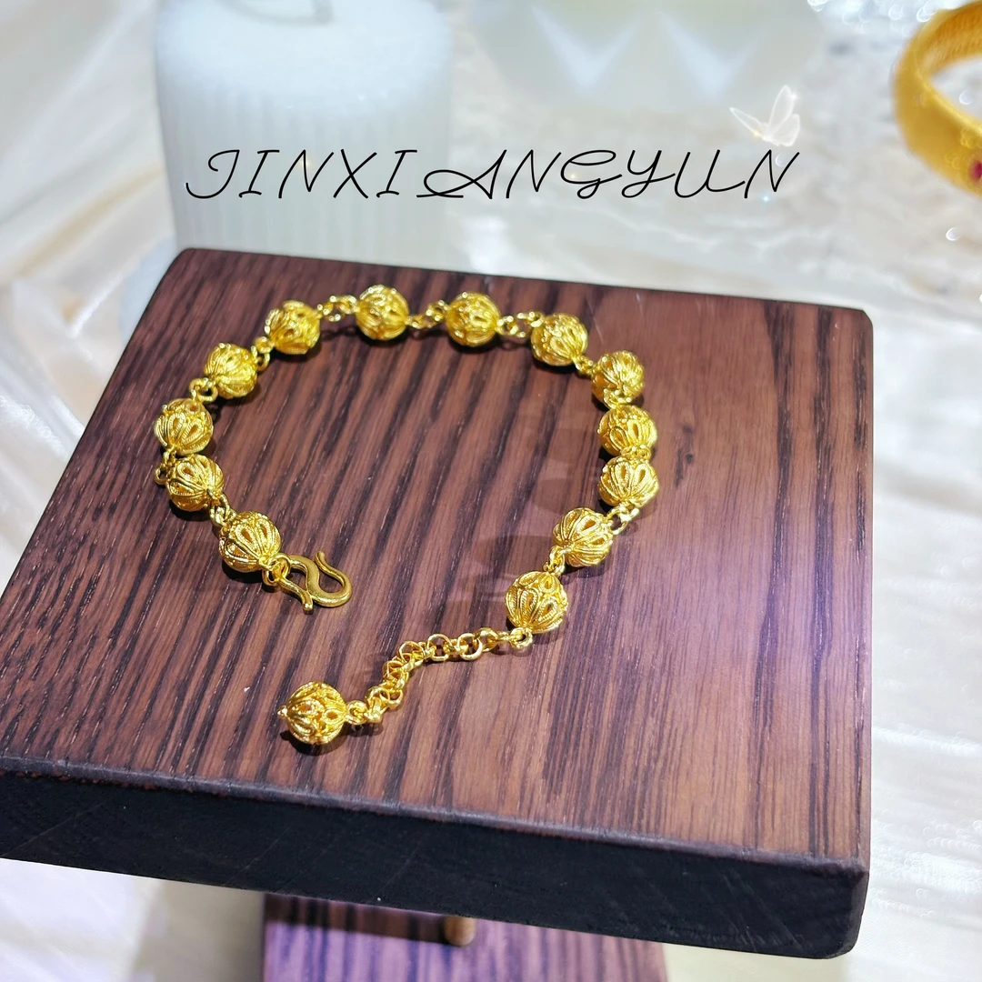 足银手链 足银镀金【绣球圆珠手链】手工拉丝手串灵动大方时尚百搭