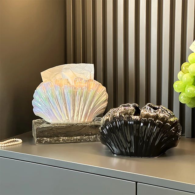 高颜值创意贝壳纸巾盒客厅轻奢高档抽纸盒家用新款茶几收纳餐巾盒