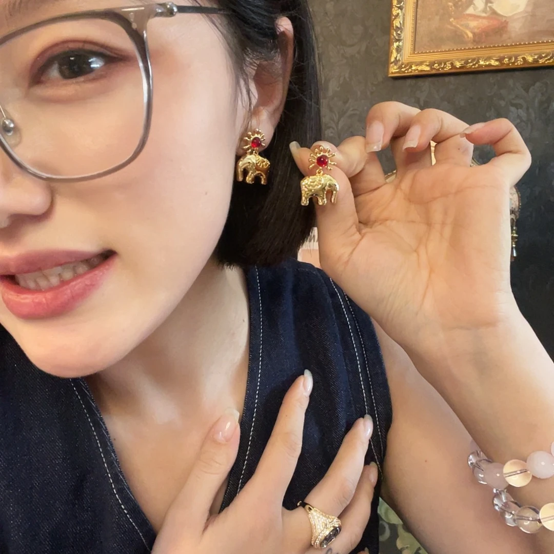 琉璃黄铜925银耳钉