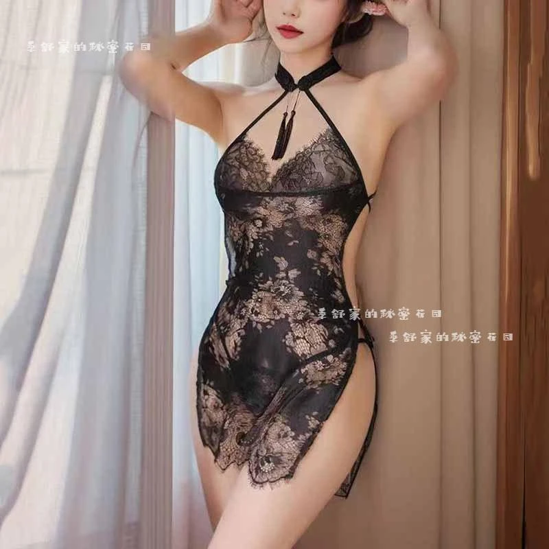 性感睡衣趣味睡袍女夏2025年新款浴袍纯欲蕾丝吊带冰丝睡裙高级感