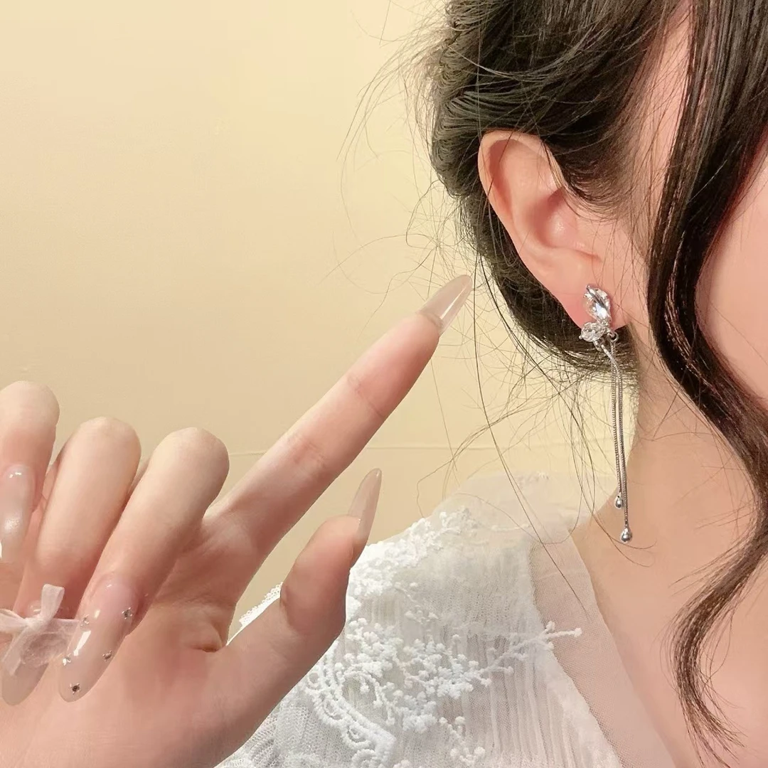 铜合金锆石耳饰 精致时尚蝶仙子耳环气质小众流苏长款耳饰轻奢小