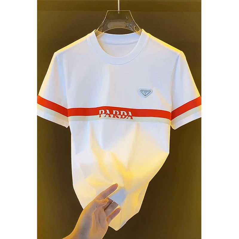 欧货轻奢高定大牌男装上衣2025夏季新款字母印花修身撞色短袖体恤