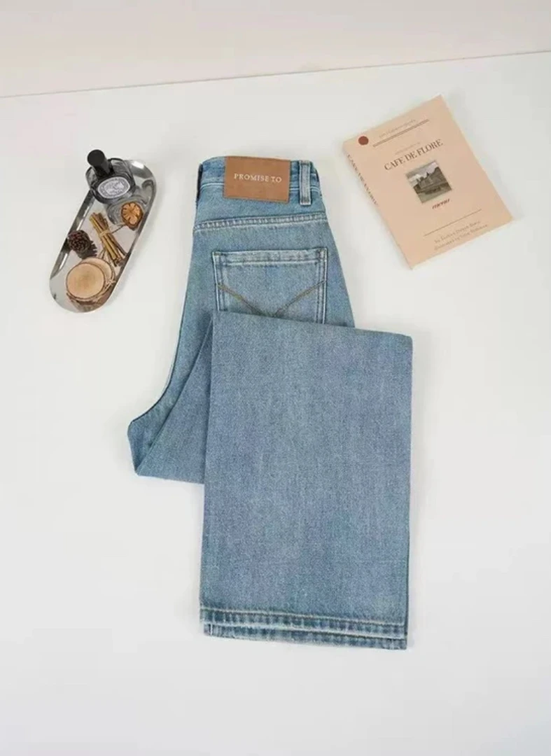 2025夏款女装古蓝窄版阔腿无弹高腰裤子牛仔裤时尚百搭显瘦