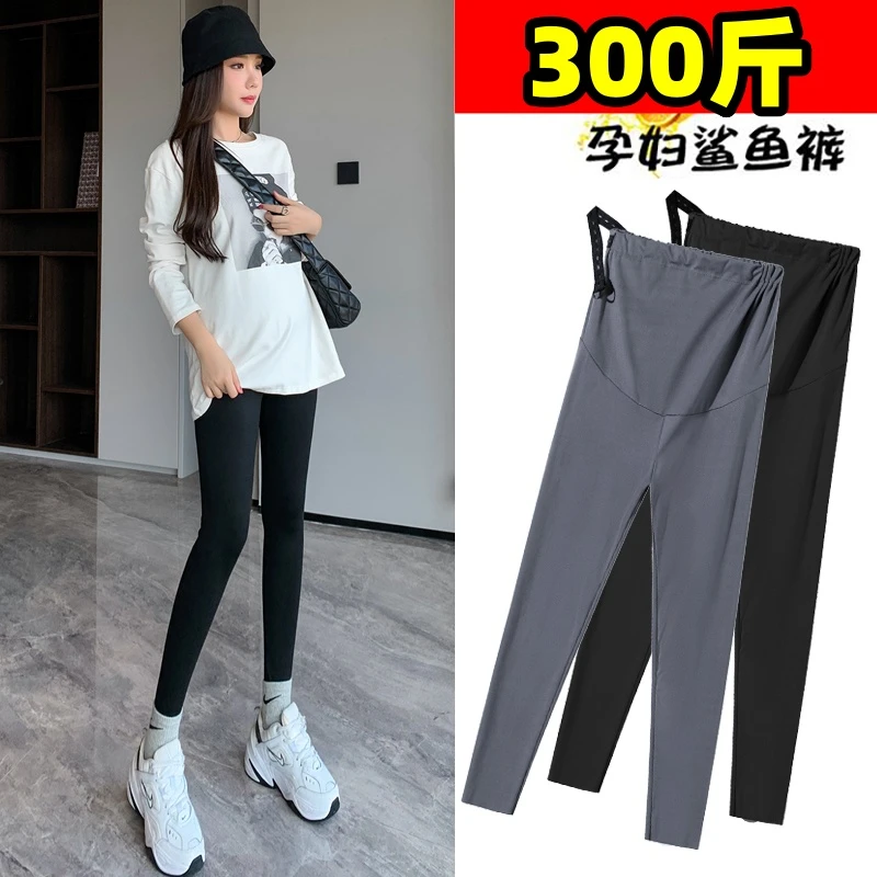 加大码孕妇显瘦打底裤春秋装高腰弹力鲨鱼裤调节无痕瑜伽裤200斤