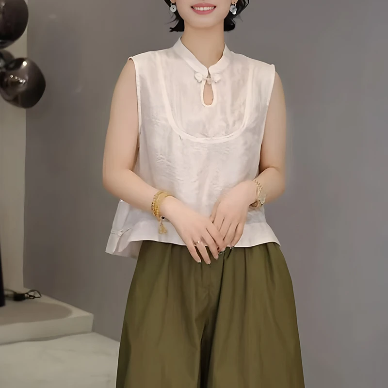 韩版时尚宽松复古新款无袖百搭衬衫女夏季白色显瘦休闲上衣气质