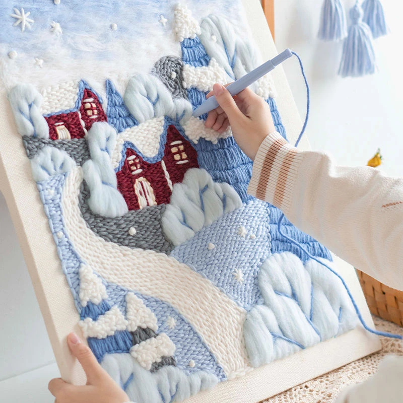 瑞雪冬日风景装饰画戳戳绣手工diy材料包相框简单制作立体画圣诞