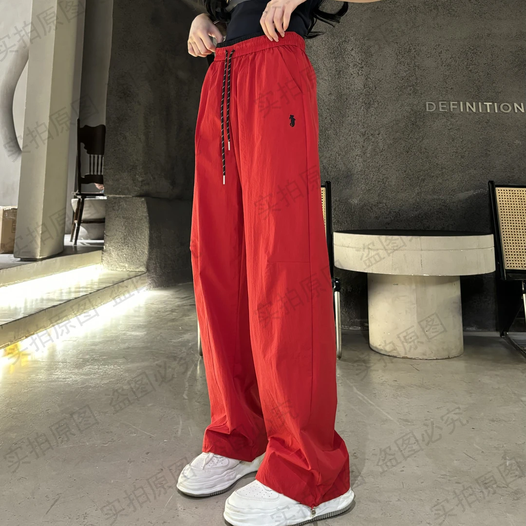 夏季小马标高腰显瘦阔腿裤女宽松舒适速干休闲长裤百搭轻薄不粘腿