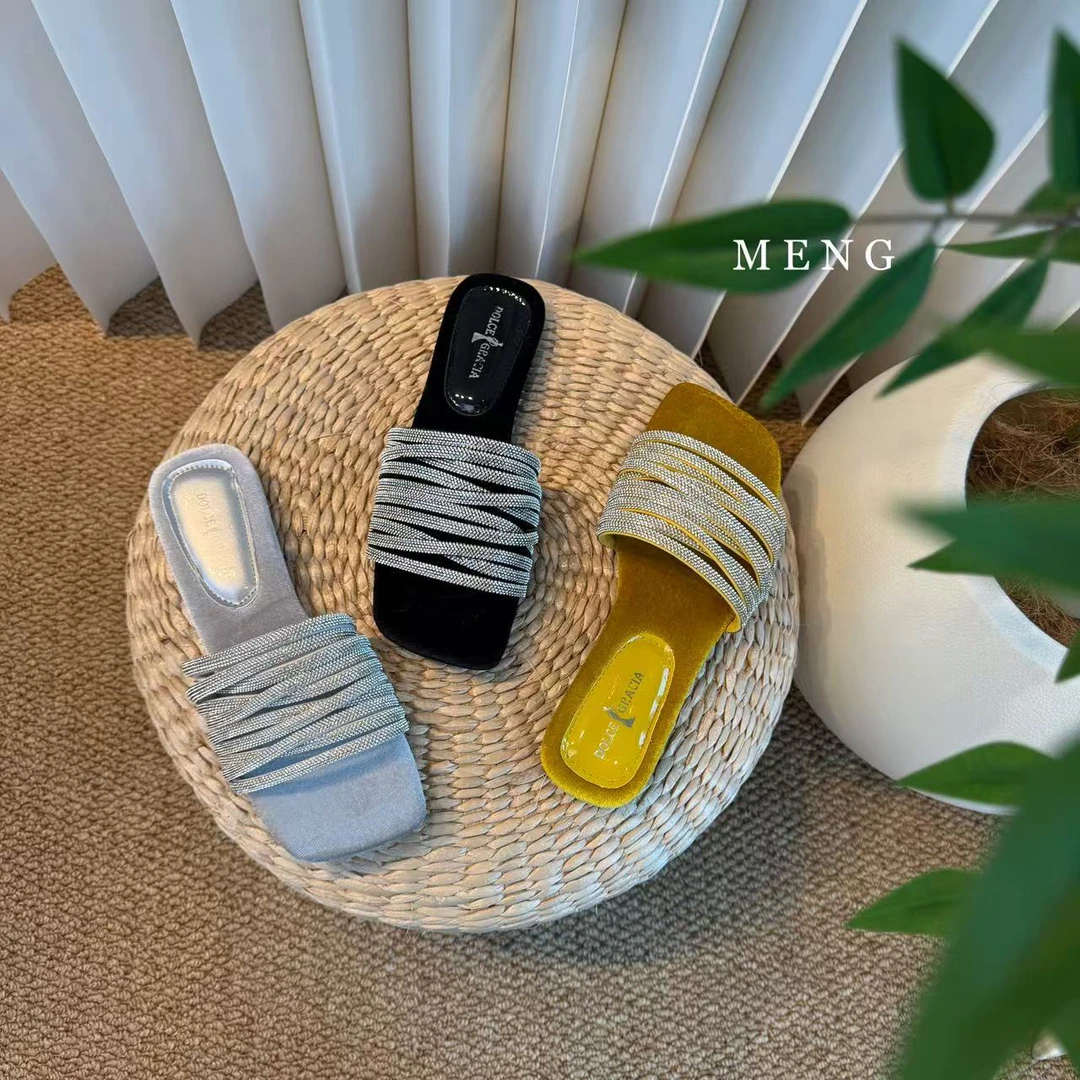 仙女风水钻外穿拖鞋平底鞋夏季新款百搭露趾一字拖一脚蹬懒人鞋女