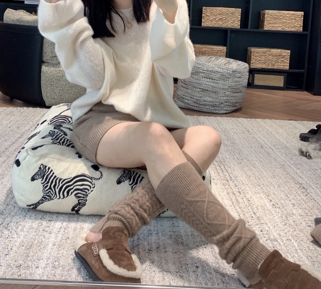 独序复古加厚山羊绒堆堆袜套 中筒翻边日系复古