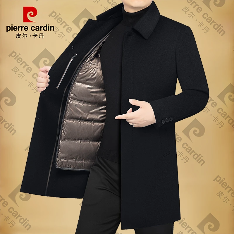 皮尔卡丹男士新款高档可脱卸内胆保暖毛呢大衣商务翻领夹克时尚潮