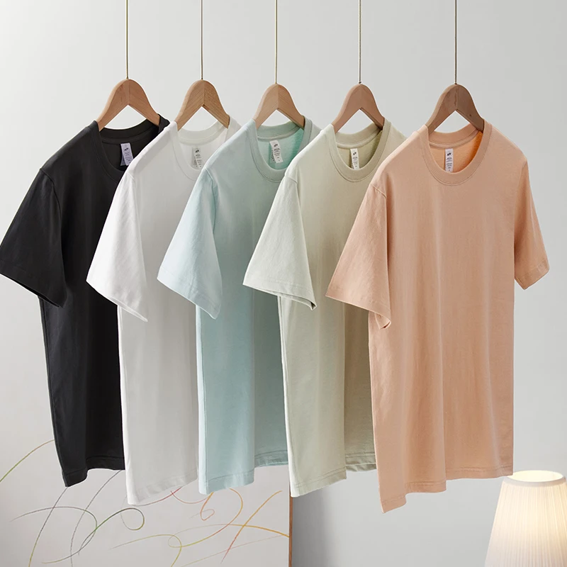 日系纯棉短袖230g圆领T恤正肩上衣纯色男女夏打底衫半袖简约情侣