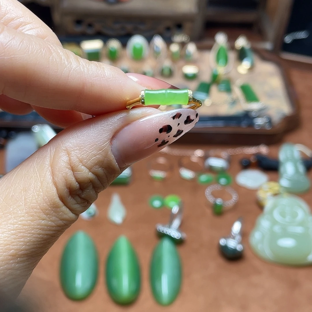 和田玉（碧玉）18K金镶嵌吊坠(不含链)戒指