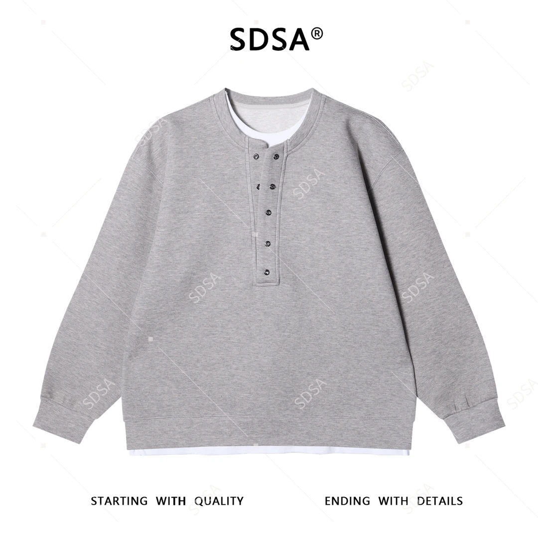 SDSA男士秋冬新款痞帅男装简约撞色半纽扣圆领卫衣百搭潮牌上衣