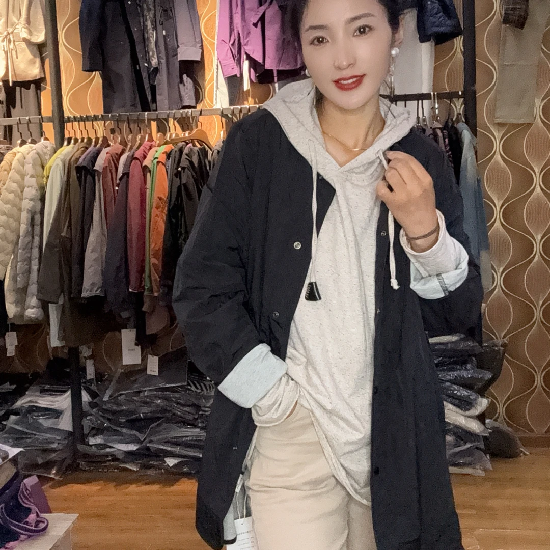 韩尤简同款百搭休闲圆领外套一首长