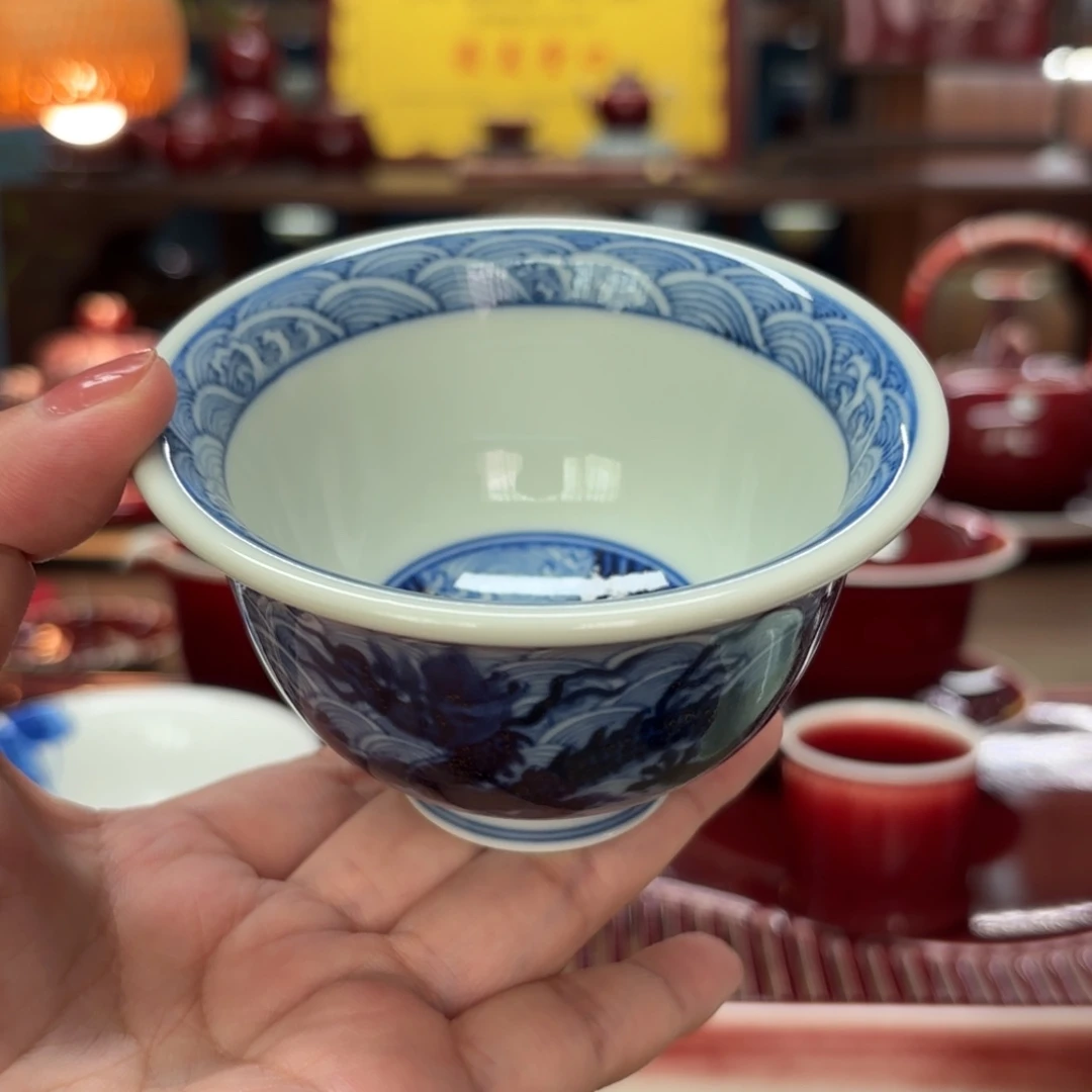 闻轩坊柴窑 仿明双龙压手杯