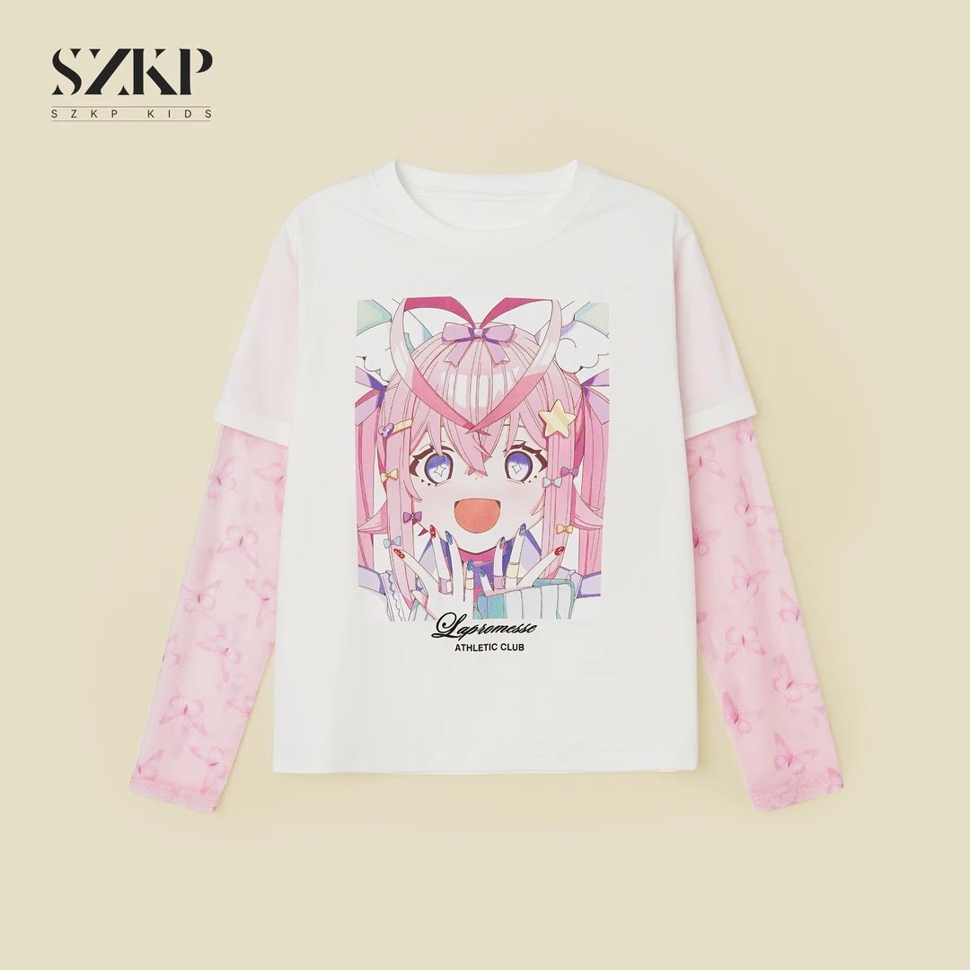 【SZKP】圆领卡通印花t恤女童夏季儿童洋气网纱袖短袖BGYX550694
