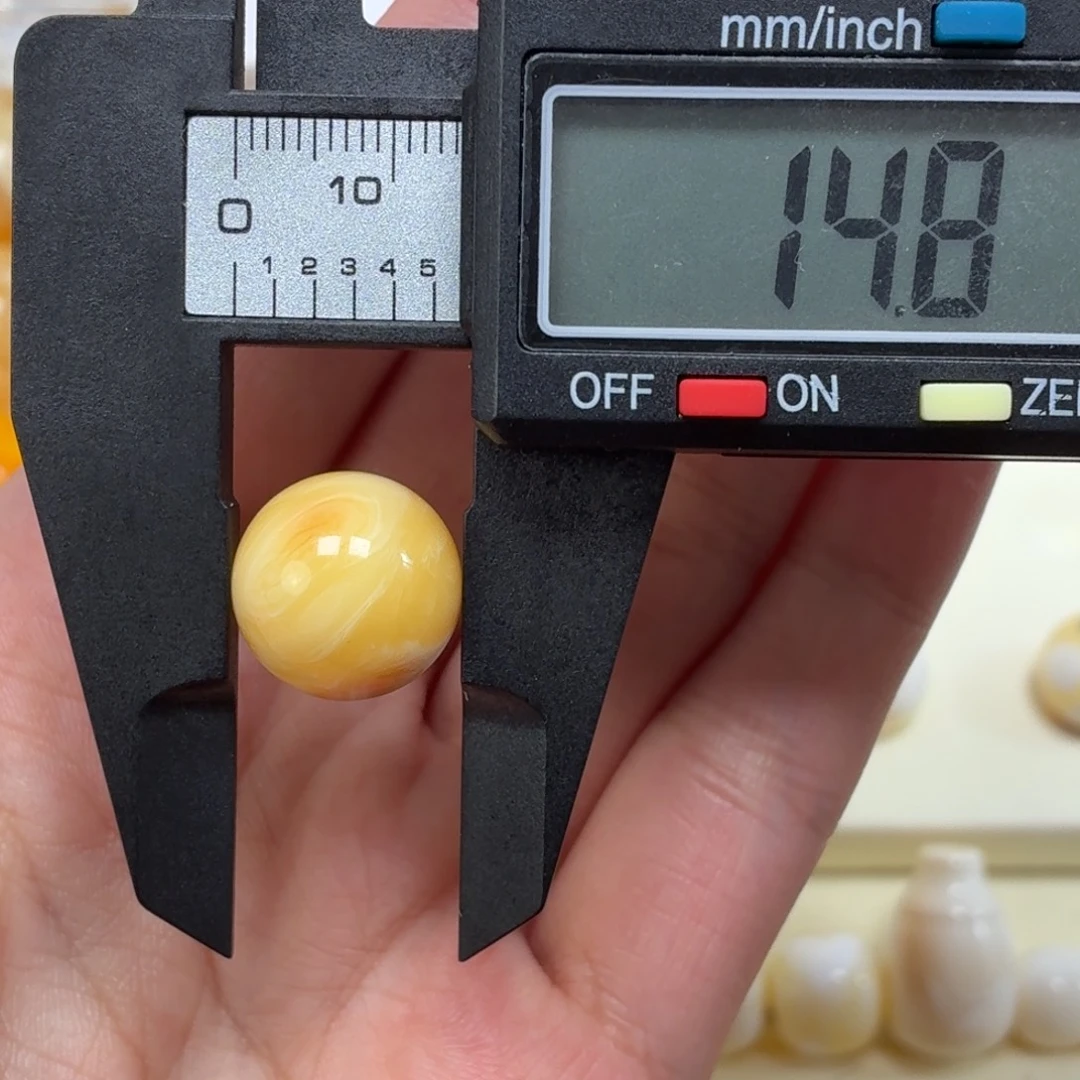 琥珀未镶嵌珠宝奇石焦皮浓橘圆珠14.8mm
