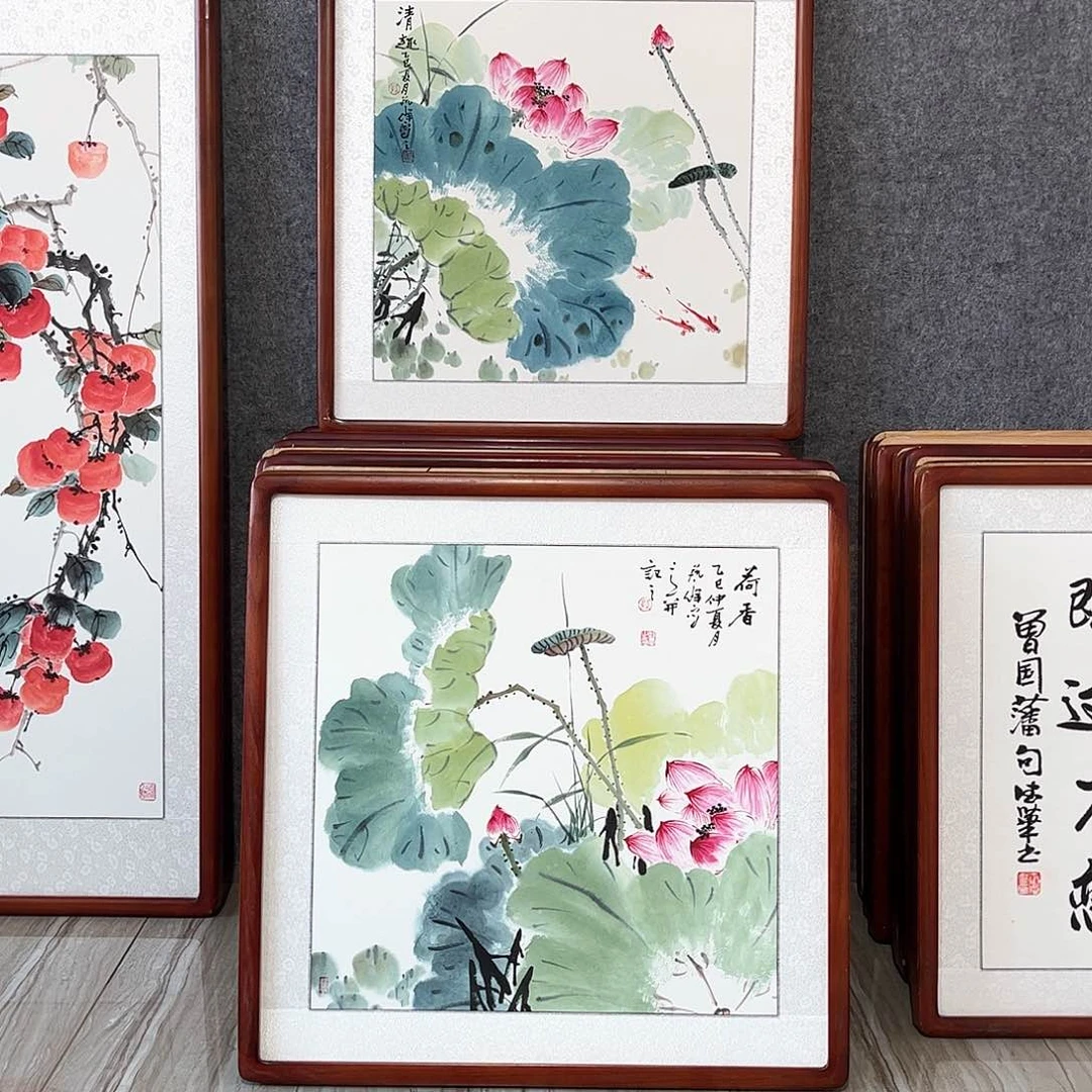国画书画作品带框63×63