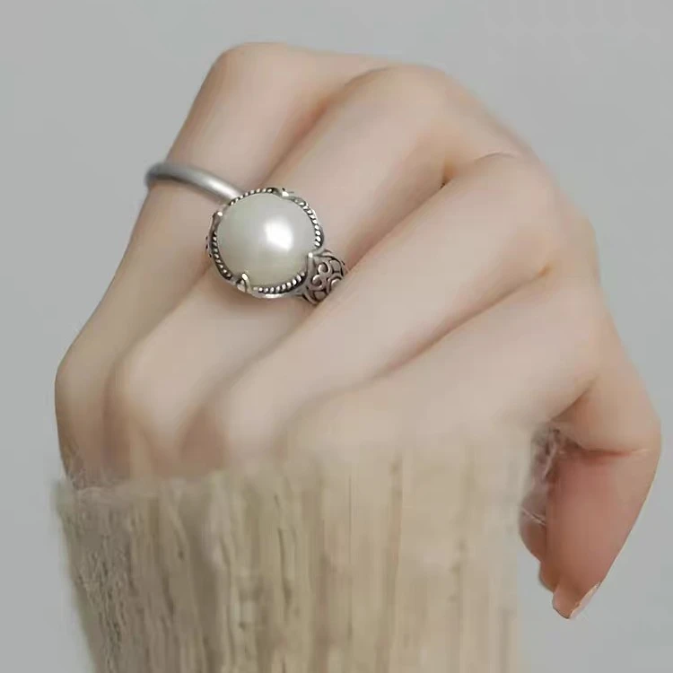 s925银天然淡水珍珠女王戒指