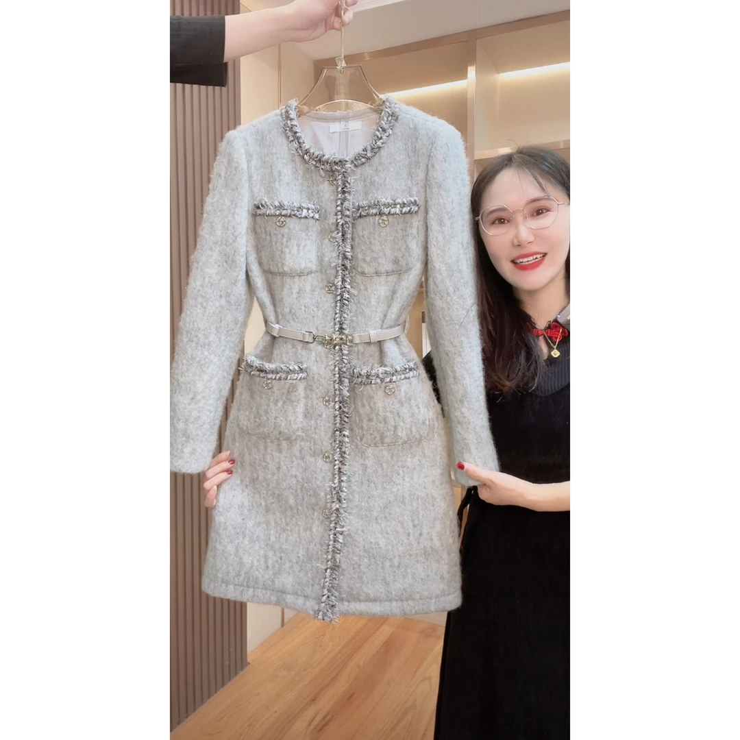 【门店飞】2430囯内设计师品牌女装气质收腰长袖连衣裙